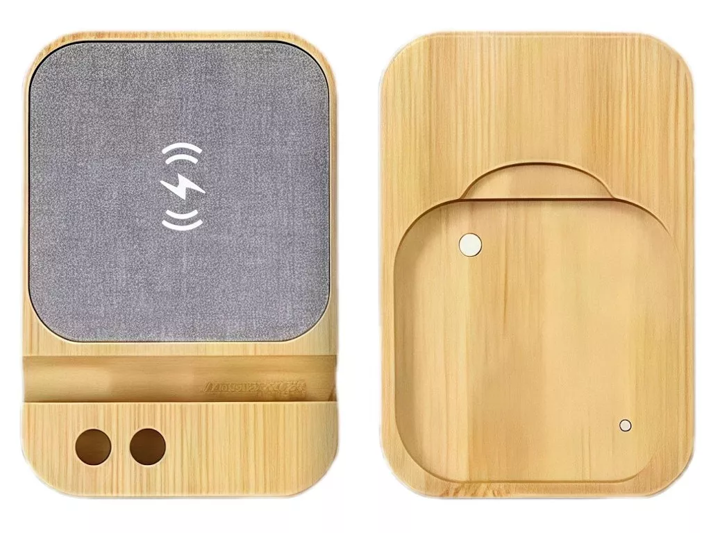 ELECARGASIN — Elegant bamboo wireless charger with a refined charging surface covered in