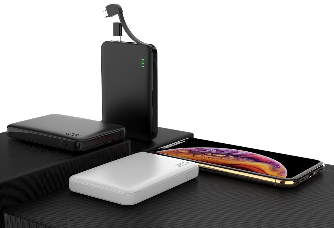 WGSPB-G72 — Carregador de emergência Flat Power Bank, semelhante ao formato de um cartão de crédito. Gra